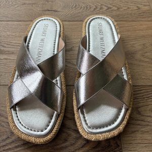 Stuart Weitzman Roza Lift Slide Sandals in Silver